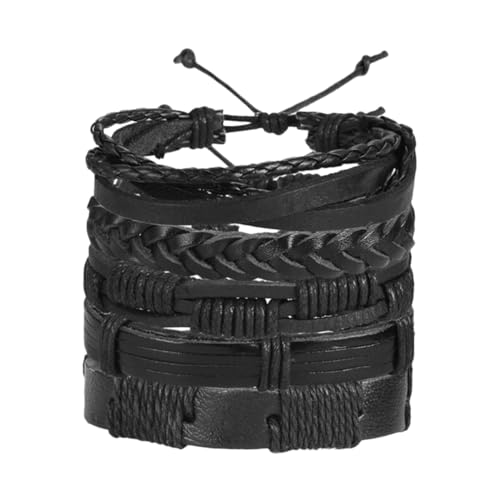 Garneck 5 Stück Teiliges Herren Lederarmband Retro Geflochtenes Verstellbares Armband aus Kunstleder Modisches Handgelenk Schmuck für Alltag und von Garneck