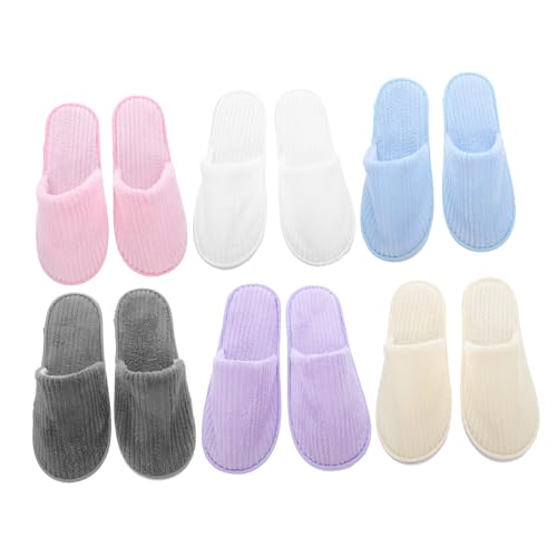 Garneck 6 Paar Wiederverwendbare Weiche Hausschuhe Waschbar Für Reisen Und Mit Rutschfesten Korallen Schuhen Für Gäste Hotel Hausschuhe Fleece Design Für Zimmer Haus von Garneck