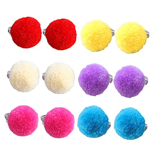 Garneck 6 Paare Plüsch Ohrclips für Mädchen Bunte Pom Pom Ohrclips Ohrloch Weiche Ohrschmuck Weiß Gelb Rot und Langlebig von Garneck