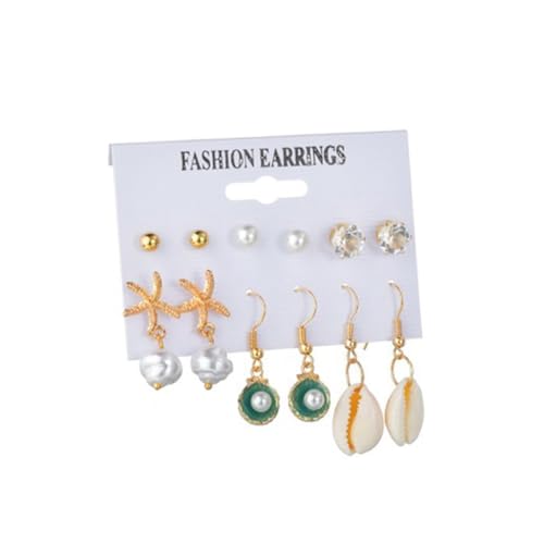 Garneck 6 Paare Teiliges Ohrring Set Strandstil mit Muschel Perle und Funkelnden Strasssteinen Filigrane Ohrhänger Modischer Schmuck für Damen für Sommer und Urlaub von Garneck
