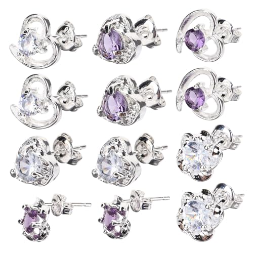 Garneck 6 Paare Zirkonia Ohrstecker Herz und Blume Design Hypoallergene Ohrringe für Frauen und Mädchen Modische Ohraccessoires mit Funkelnden Kristallen Vielseitig Kombinierbar Langlebig von Garneck