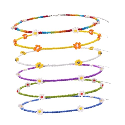 Garneck 6 Stück Boho Blumenkette Teiliges Perlenhalsketten Sommer Schmuck für Damen und Teenager Leichte Bunte Modeschmuck Halskette Geschenkidee für Frauen von Garneck