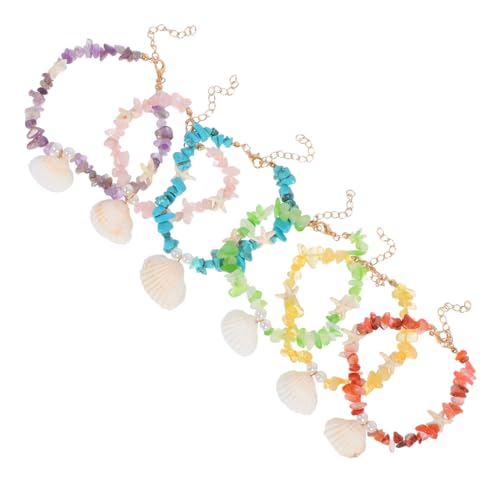 Garneck 6 Stück Boho Fußkettchen für Damen Verstellbar mit Muscheln und Natursteinen Strand Schmuck Leicht und Handgefertigt Tropischer Surfer Style Urlaubsschmuck von Garneck