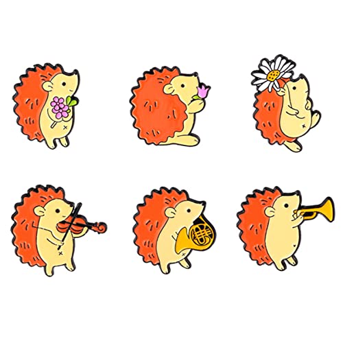 Garneck 6 Stück Cartoon Tier Broschen Lustige Igel Anstecker Legierung mit Klammern Zubehör für Kleidung Taschen und Bastelprojekte Langlebig und Farbecht von Garneck