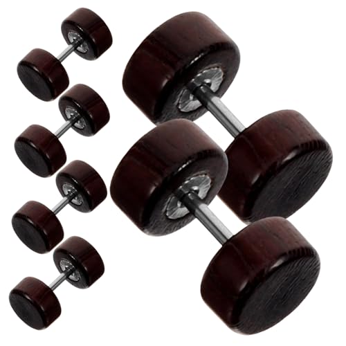 Garneck 6 Stück Teiliges Fake Gauge Ohrstecker Holz Dumbbell Design Kleine Ohrpiercing Ohrringe für Damen und Herren Modischer Schmuck Langlebig und Angenehm zu Tragen von Garneck