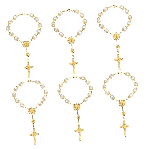 Garneck 6 Stück Teiliges Jesus Armband Langlebiger mit Kreuzanhänger und Künstlichen Perlen Leichter Armschmuck für Taufe Freundschaft und Alltag Geschenkidee für Damen und Herren von Garneck