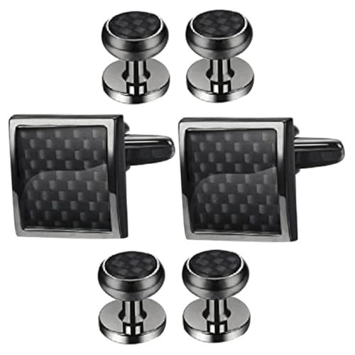 Garneck 6 Stück Teiliges Manschettenknopf und Hemdknopf Set Herren Manschettenknöpfe Tuxedo Hemdknöpfe Französische Manschetten Herrenaccessoires in Gunmetal Schwarz für Anzug Hochzeit von Garneck