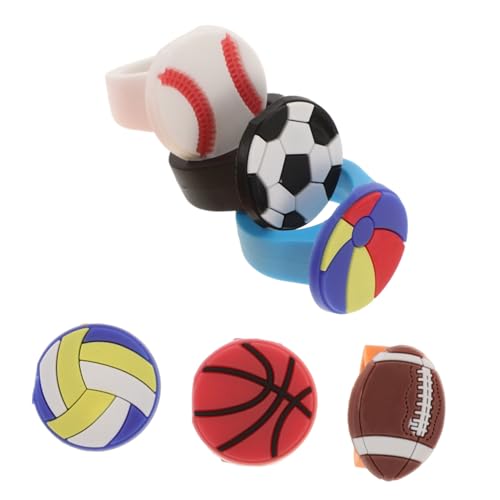 Garneck 6 Stück Teiliges Sportliche Ballringe aus PVC Bunte Finger Ringe im Sport Thema für Partys und Goodie Bags Fußball Basketball Volleyball Rugby von Garneck