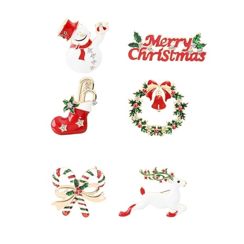 Garneck 6 Stück Teiliges Weihnachtsbroschen Kreative Lapel Pins mit Weihnachtsmann Schneemann Glocke Weihnachtsbaum Vielseitiger Anstecker für Damen für Party Kleidung Taschen und von Garneck