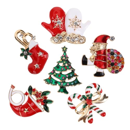 Garneck 6 Stück Teiliges Weihnachtsbroschen Set mit Funkelnden Strasssteinen Langlebige Anstecknadeln mit Festlichen Motiven für Kleidung Taschen Hüte und Schals zu Weihnachten und von Garneck