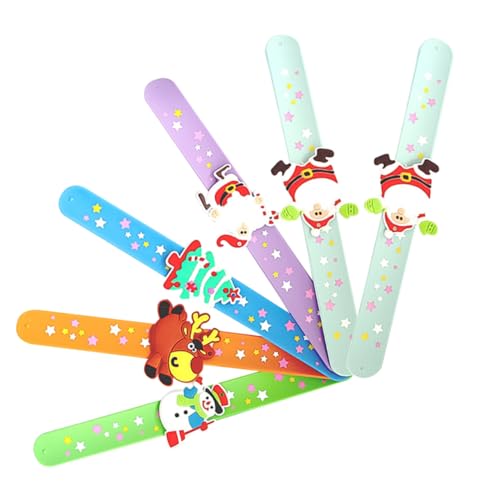 Garneck 6 Stück Weihnachten Silikon Slap Armbänder Weihnachtsarmbänder Weihnachtsmotive Cartoon Designs Klassenzimmer Mitgebsel Mädchen von Garneck