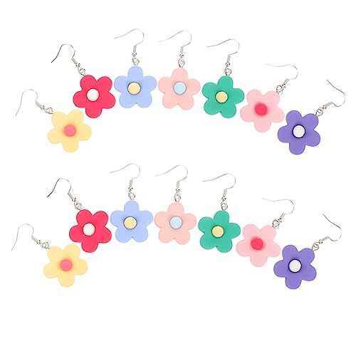 Garneck 7 Paare Blumen Ohrringe Bunte Dangle Ohrringe für Damen Leichte Handgefertigte Schmuckstücke für Strand Festival und Alltag als für Besondere Anlässe Zufällige Zufällige Farbe von Garneck