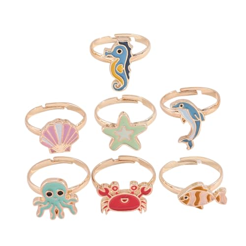 Garneck 7 Stück Teiliges Bunter Fingerringe aus Langlebiger Legierung mit Niedlichen Cartoon Motiven Glänzend Lackiert Kreative Schmuckdekoration für Mädchen und Partyspaß von Garneck