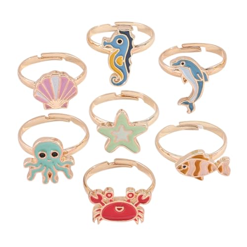 Garneck 7 Stück Teiliges Kinderring Langlebiger Legierung Verstellbare Bunte Cartoon fingerringe mit Niedlichen Motiven Stapelbar und Vielseitig für Mädchen als Kreativer Schmuck von Garneck