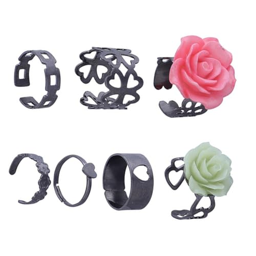 Garneck 7 Stück Vintage Hollow Out Ring Set Teiliges Kreatives Finger Ringe Schmuckset für Damen für Täglichen Gebrauch und Besondere Anlässe von Garneck