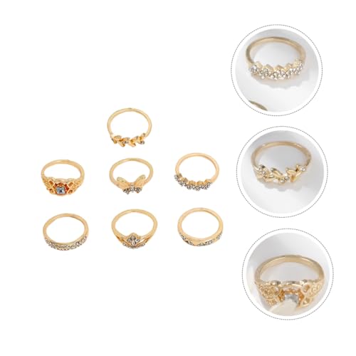 Garneck 7 Stück Vintage Strass Ring für Damen Blatt Blume Design Legierung Fingerringe mit Knöcheldekoration Modischer Hand Schmuck für Besondere Anlässe von Garneck