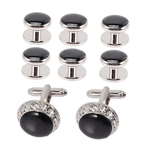 Garneck 8 Stück Manschettenknöpfe Herren Teiliges mit Funkelnden Strasssteinen Hochwertiger Emaille Business und Hochzeits Accessoires Kombinierbar für Anzug und Hemd Herren Cufflinks von Garneck