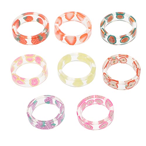 Garneck 8 Stück Obst Muster Ringe Kreative Harz Schmuck Ringe Modeaccessoire Für Mädchen Hautfreundliches Material Fruchtdesign Für Festivals von Garneck