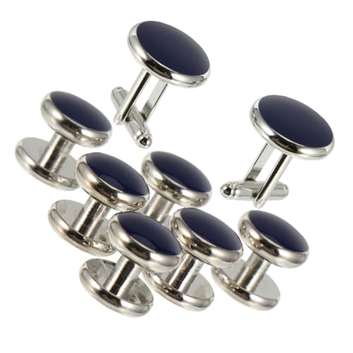 Garneck 8 Stück Runde Herren Manschettenknöpfe Set Teilig Französische Stil Manschettenknöpfe und Hemdknöpfe für Business Hochzeit Geschenkset von Garneck