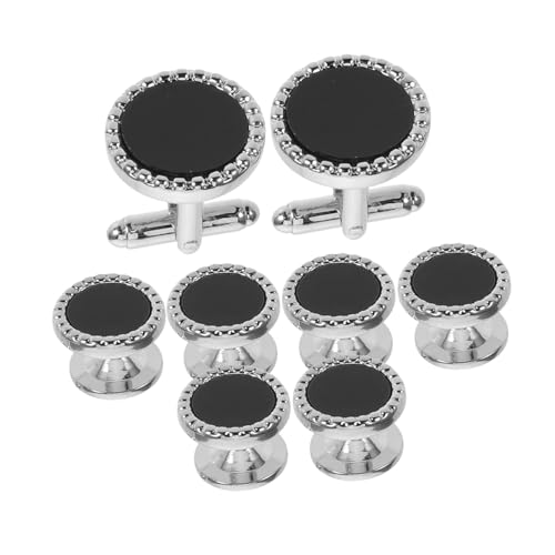 Garneck 8 Stück Teiliges Acryl Manschettenknöpfe und Runde Hemdknöpfe für Herren Schwarze Tuxedo Schmuckstücke Langlebig Vielseitig für Business Hochzeit und Formelle Anlässe von Garneck