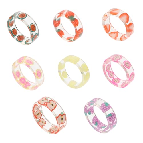 Garneck 8stücke Obstmuster Ringe Resin Ring Schmuck Kreative Fingerringe Damen Mädchen Zitrone Erdbeere Ring Für Festivals Alltag Partys Bankette von Garneck