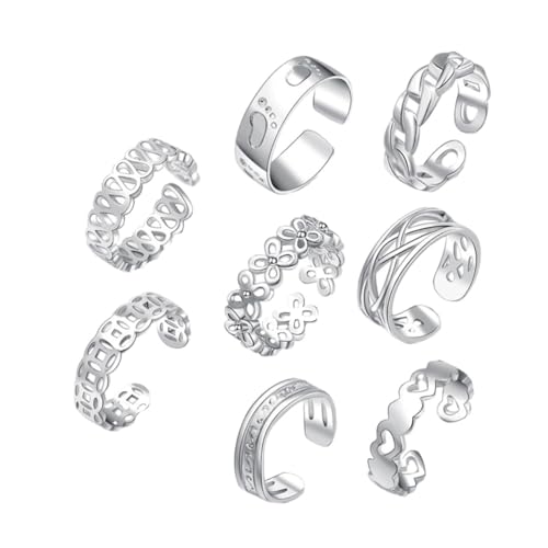 Garneck 8 Stück Teiliges Verstellbare Offene Zehenringe aus Silberfarbenem Kupfer Fußdekoration für Damen Langlebige Knöchelringe für Sommer und Strand Eleganter Schmuck von Garneck