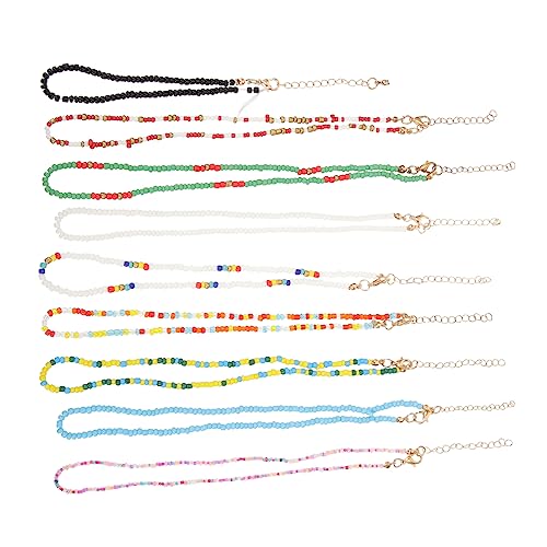 Garneck 9 Stück Bunte Perlenkette Teiliges Beaded Choker Necklace für Frauen und Mädchen Hautfreundlich Modischer Boho Stil Vielseitiger Schmuck für Hochzeit Party Alltag von Garneck