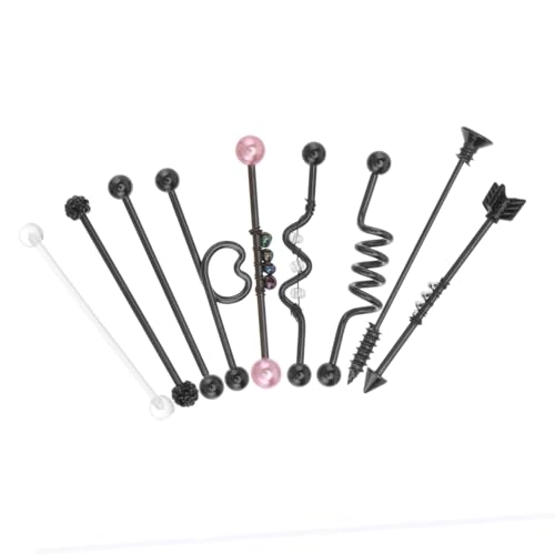 Garneck 9 Stück Teiliges Industrial Ohrstecker Set Schwarz Piercing Ohrschmuck Unisex Modisch Komfortabel für Alltag und Party Vielseitig Elegant für Damen und Herren von Garneck