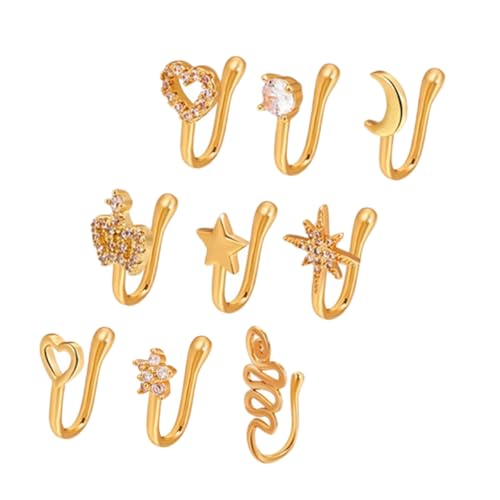 Garneck 9 Stück Teiliges Kupfer Nasenring Piercing U Förmige Nasenklammer mit Zirkonia Nasenschmuck Clips für Damen und Mädchen Sicherer Sitz Vielseitig Kombinierbar für Alltag und Party von Garneck