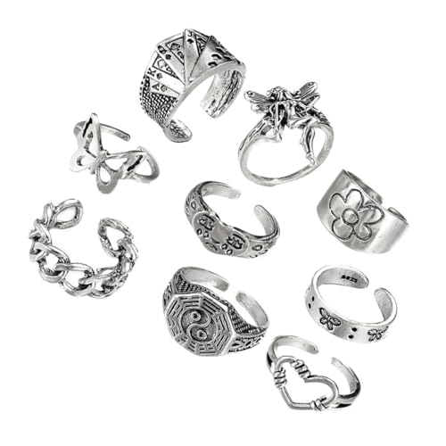 Garneck 9stücke Schmuckringe Für Damen Aus Legierung Verstellbar Mit Punk-design Und Exquisiten Details Für Individuellen Stil Und Komfort von Garneck