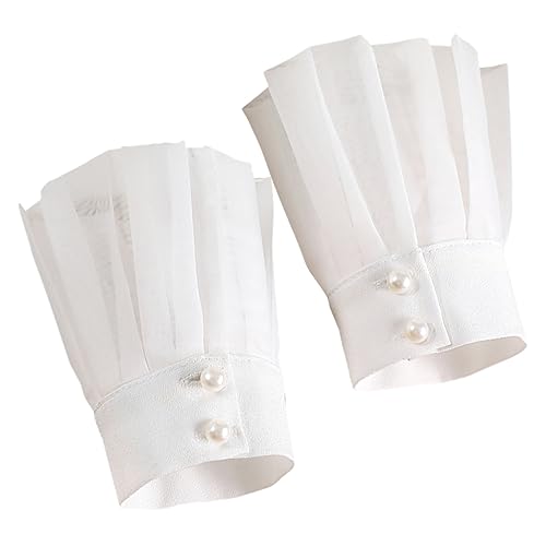 Garneck Abnehmbare Fake Sleeve Damen Chiffon Netz Spitzen Manschetten Weiß für Hochzeit Party Kostüm Zubehör Elegant und von Garneck