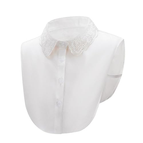 Garneck Abnehmbarer Falscher Kragen mit Gesticktem Spitzen Design Leichter Atmungsaktiver Hemdkragen Einsatz für Damen Vielseitiges Blusen Accessoire mit Trägern zur Fixierung von Garneck