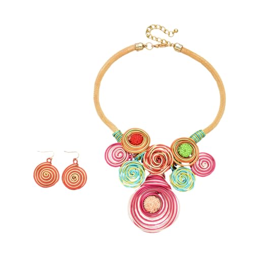 Garneck Afrikanischer Ethno Schmuck Set Damen Bunte Halskette und Dekorative Ohrringe Handgefertigt Robust Modisch Geschenk für Festival und Party von Garneck