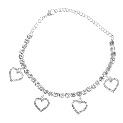 Garneck All Match Fußkettchen Damen mit Funkelndem Strass Herz Anhänger Verstellbare Strand Fußkette Leichtes Boho Schmuck für Mädchen Silberfarben Eleganter Beach Anklet von Garneck
