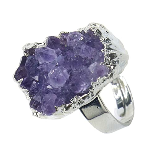 Garneck Amethyst Fingerring Unregelmäßig Eleganter Schmuck Damenring Verarbeitung Langlebig Vielseitig Tragbar für Party Geburtstag Alltag von Garneck