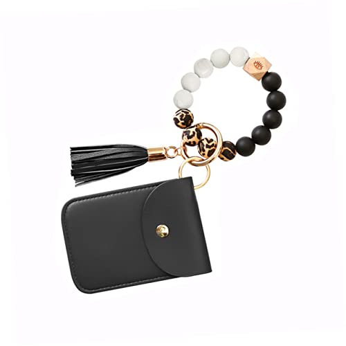 Garneck Armband Kartenhalter Schlüsselanhänger mit Kartenbeutel und Holzperlen Armband für Id Karten Schlüssel und Kleine Gegenstände für Unterwegs von Garneck