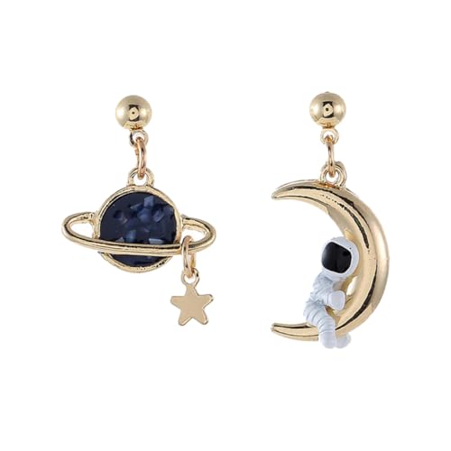 Garneck Asymmetrische Damen Ohrringe Mond Planet Design Modische Ohrstecker und Ohrclips Feine Verarbeitung Leicht und Langlebig Vielseitig für Alltag Reise Büro Geeignet von Garneck