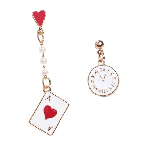 Garneck Asymmetrische Dangle Ohrringe Spielkarten Uhr Design Damen Ohrstecker Modischer Ohrschmuck Hautfreundlich Geeignet für Party Alltag von Garneck
