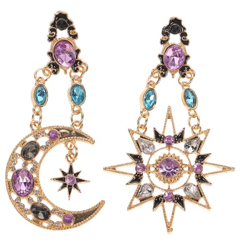 Garneck Asymmetrische Katzenaugen Ohrstecker Damen Farbenfrohe Tageslicht Mond anhänger aus Legierung Lange Ohrringe für Party Hochzeit Alltag Eleganter Schmuck für Frauen und Mädchen von Garneck