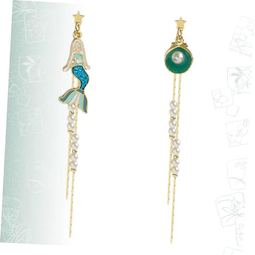 Garneck Asymmetrische Meerjungfrau Ohrhänger mit Perlen und Fransen Ohrringe für Damen und Mädchen Auffälliger Schmuck für Alltag Party und von Garneck