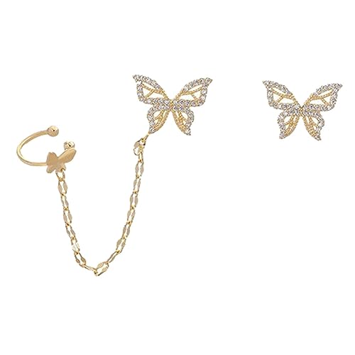 Garneck Asymmetrische Schmetterling Ohrstecker mit Ohrklemme und Ketten Design für Damen Ohrschmuck Langlebig und Elegant Geeignet für Alltag Hochzeit für Freundinnen von Garneck