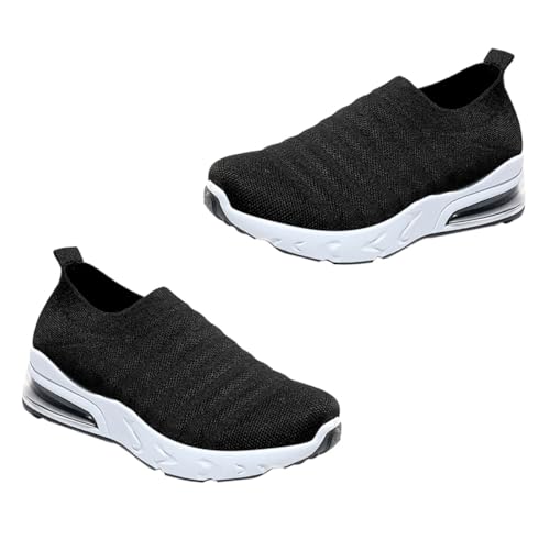 Garneck Atmungsaktive Damen Sportschuhe mit Dicker Rutschfester Sohle Leichte Elastische Mesh Laufschuhe Sneaker für Fitness und Alltag Schwarz von Garneck