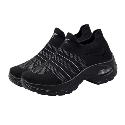 Garneck Atmungsaktive Netz Sneaker Damen Schwarz rutschfeste Sportschuhe mit Dicker Sohle Bequeme Freizeitschuhe für Alltag und Reisen von Garneck