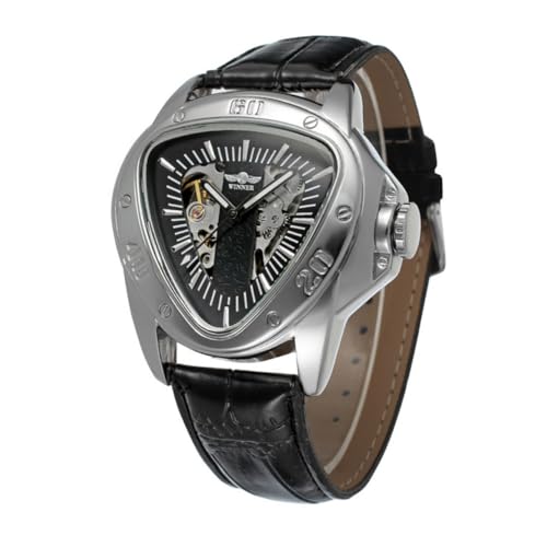 Garneck Automatische Mechanische Herren-armbanduhr Aus Edelstahl Mit Pu-band in Schwarz Und Silber Anzeige Von Stunde Und Sekunde Geeignet Für Männer Und Jungen von Garneck