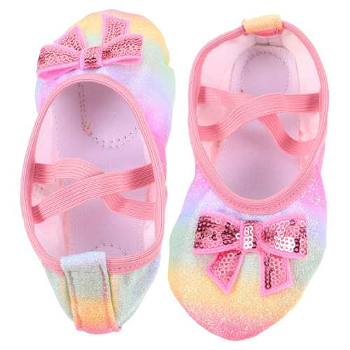 Garneck Ballettschuhe Mädchen Glitzerschleife Weiche Pu Sohle rutschfest Leicht Tanzschläppchen Ballett Übungsschuhe Verstellbar Komfortabel von Garneck