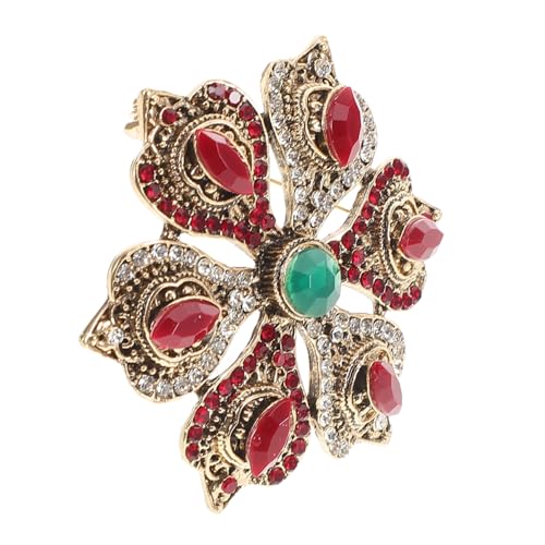 Garneck Barocke Blumenbrosche für Frauen Vintage Schmuck mit Sechs Lotus Eleganter Anstecker für Festliche Anlässe und Geschenkideen Rot Goldenes Design für Weihnachten und Jubiläen von Garneck