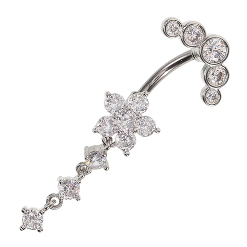 Garneck Bauchnabelring Aus Edelstahl Mit Blumenform Für Frauen Baumelnder Nabelring Als Körperschmuck Bauchnabelpiercing Mit Glatten Kanten Für Angenehmes Tragegefühl von Garneck