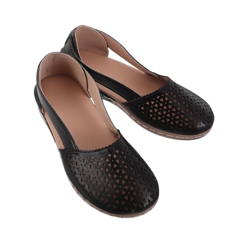 Garneck Bequeme Damen Wedgesandalen mit Geschlossenem Zehenbereich Atmungsaktives Lochmuster Niedriger Keilabsatz Rutschfest Leichte Schuhe für Sommer Freizeit und Alltag Schwarz von Garneck