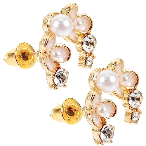 Garneck Blumige Ohrstecker mit Perle und Strassbesatz Zarte Goldfarbene Ohrhänger für Frauen und Mädchen Eleganter Schmuck für Alltag und Valentinstag von Garneck