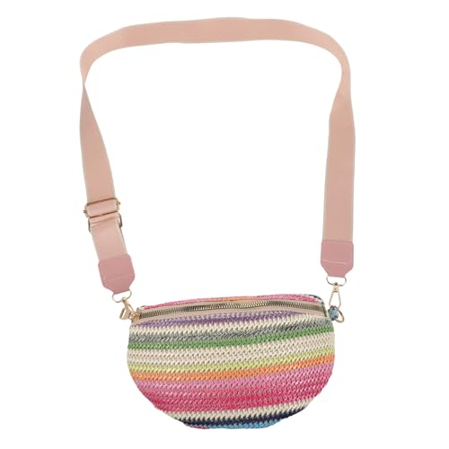 Garneck Boho Bauchtasche Damen Leicht PP Material Gürteltasche mit Reißverschluss für Reisen Outdoor Fitness Festivals Modisch Verstellbarer Schultergurt Strand Hüfttasche Rosa von Garneck